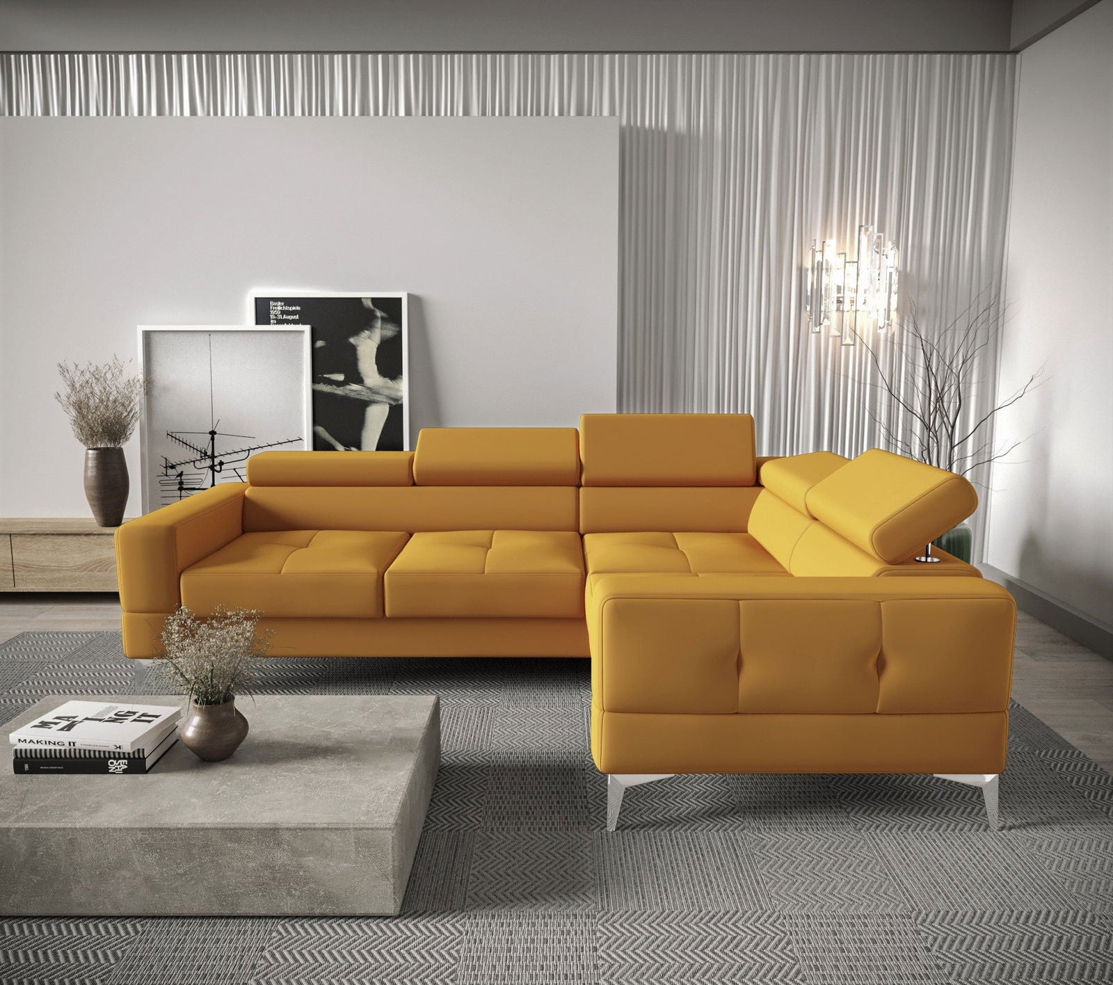 SHADES OF YELLOW TOSCANIA CORNER SOFA BED 250×180 CM - - My Sofas