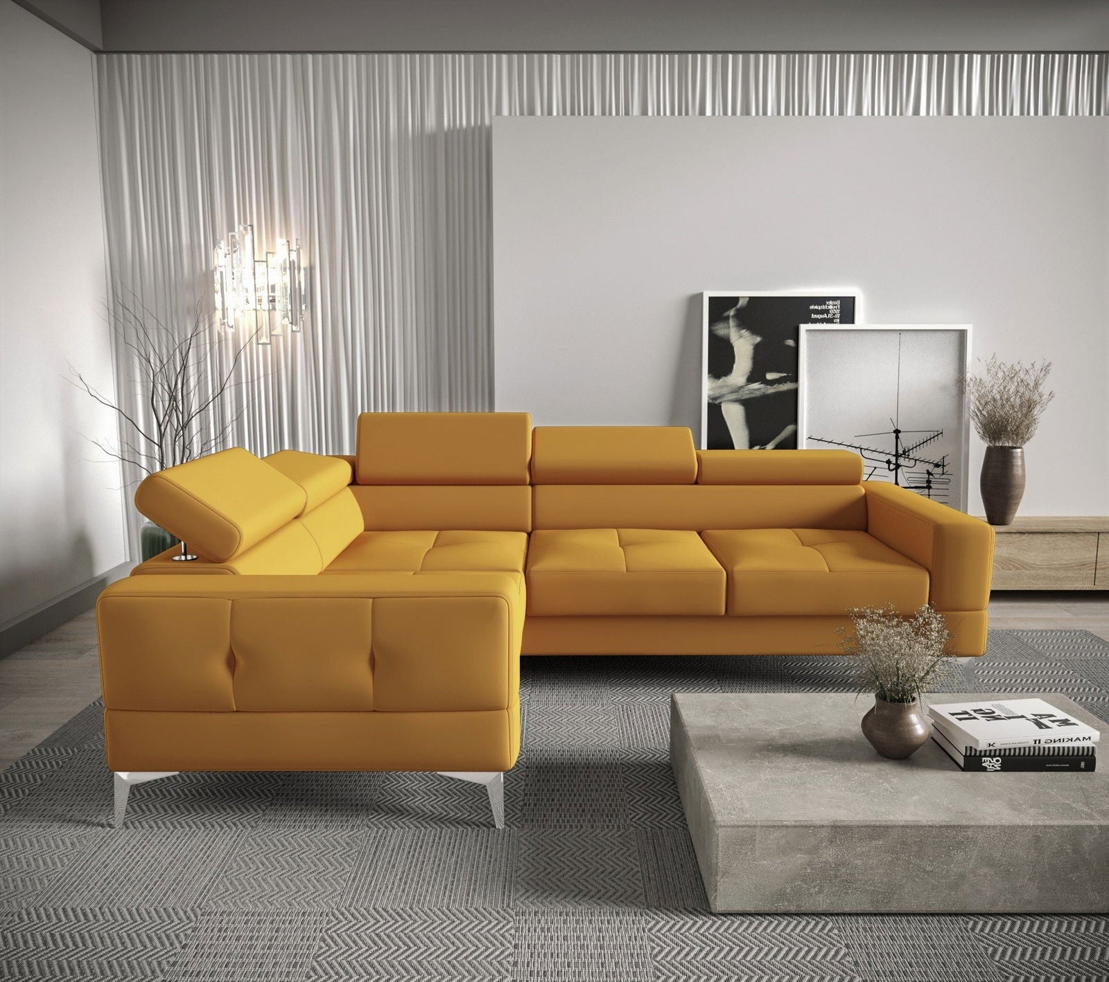 SHADES OF YELLOW TOSCANIA CORNER SOFA BED 250×180 CM - - My Sofas