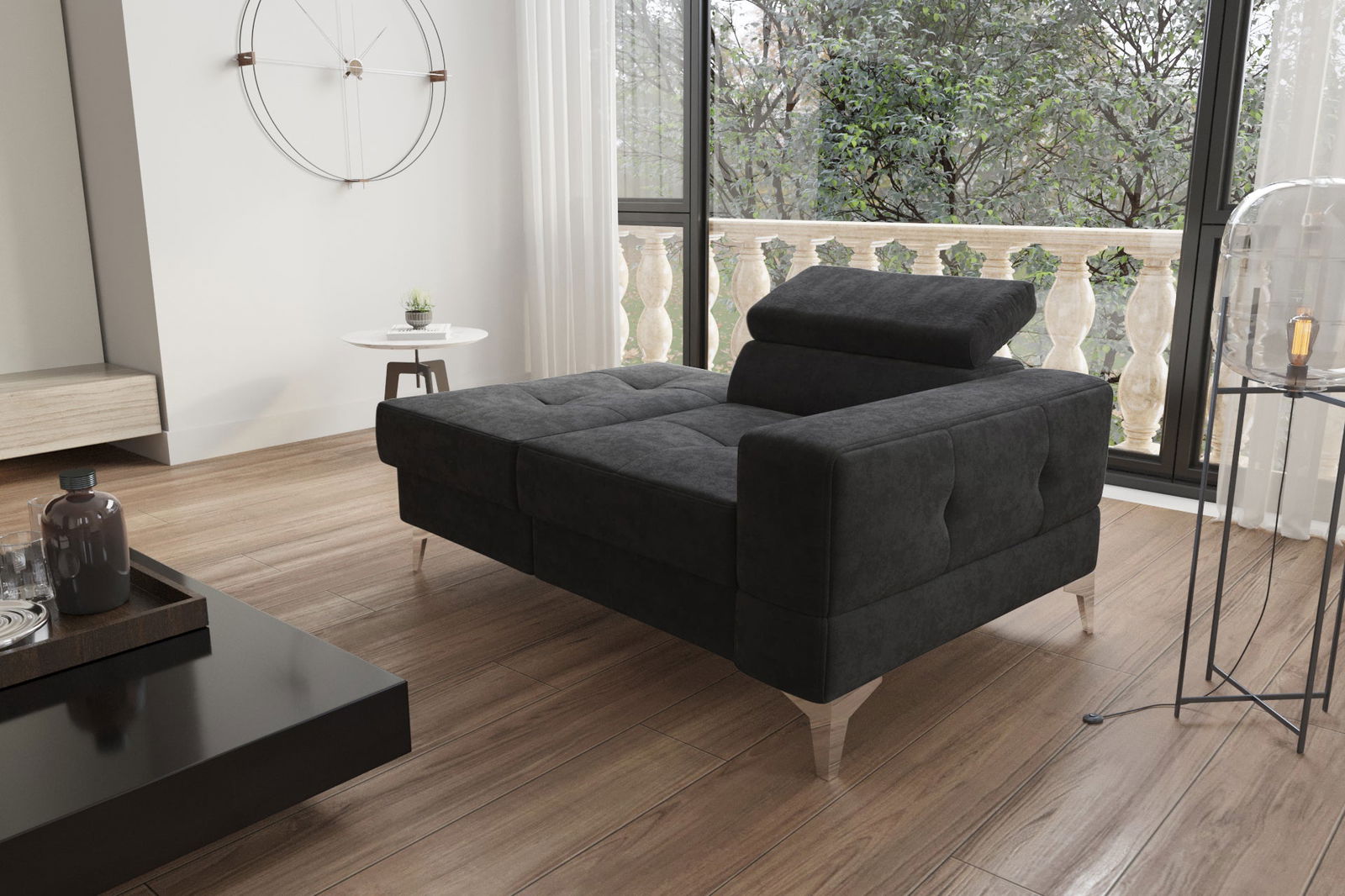 SINGLE SEAT SOFA AND CHAISE LONG 135 CM TOSCANIA SHADES OF BLACK - - My Sofas