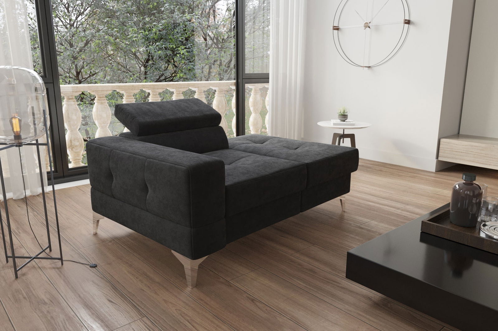 SINGLE SEAT SOFA AND CHAISE LONG 135 CM TOSCANIA SHADES OF BLACK - - My Sofas