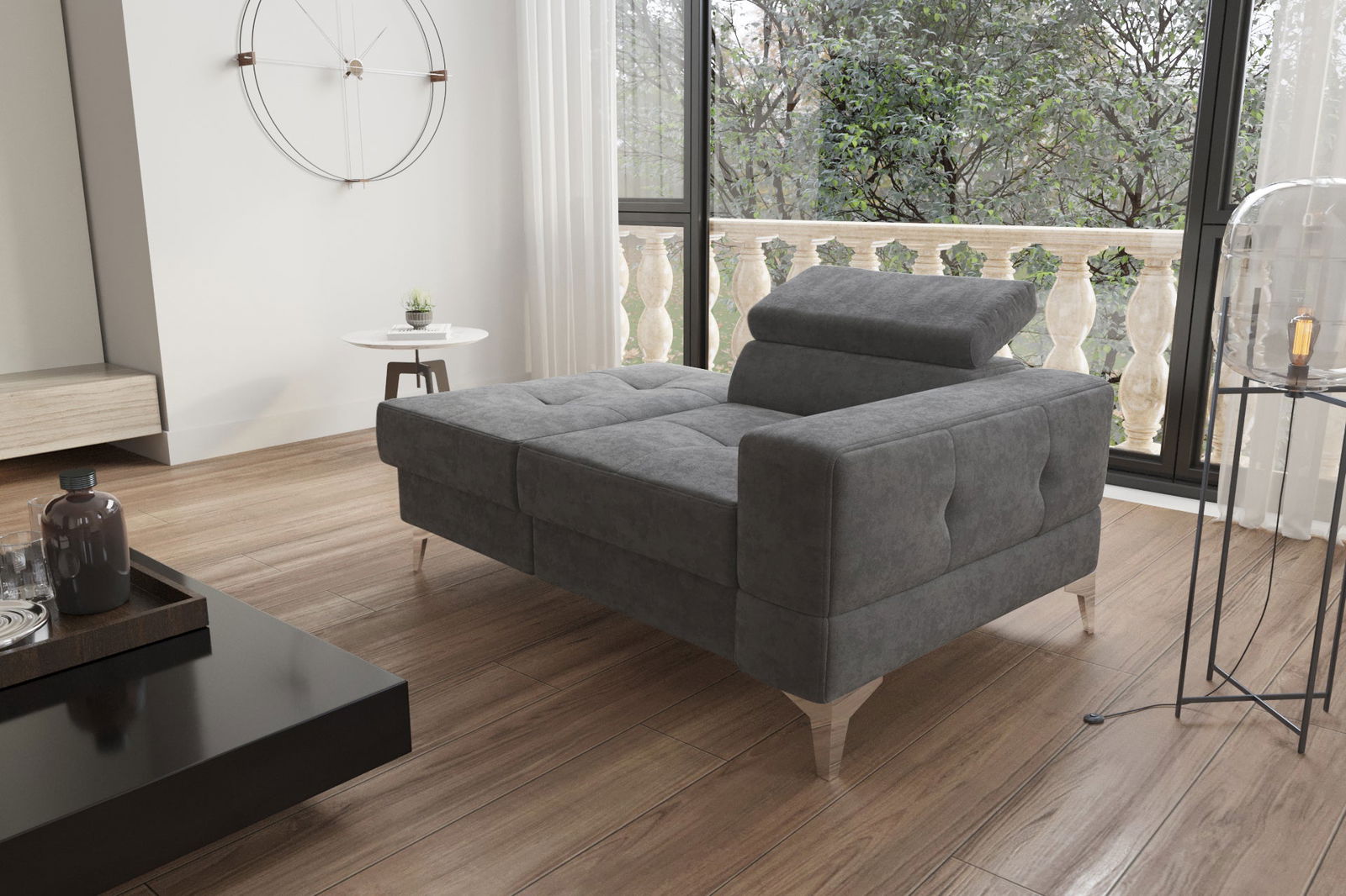 SINGLE SEAT SOFA AND CHAISE LONG 135 CM TOSCANIA SHADES OF GRAPHITE - - My Sofas