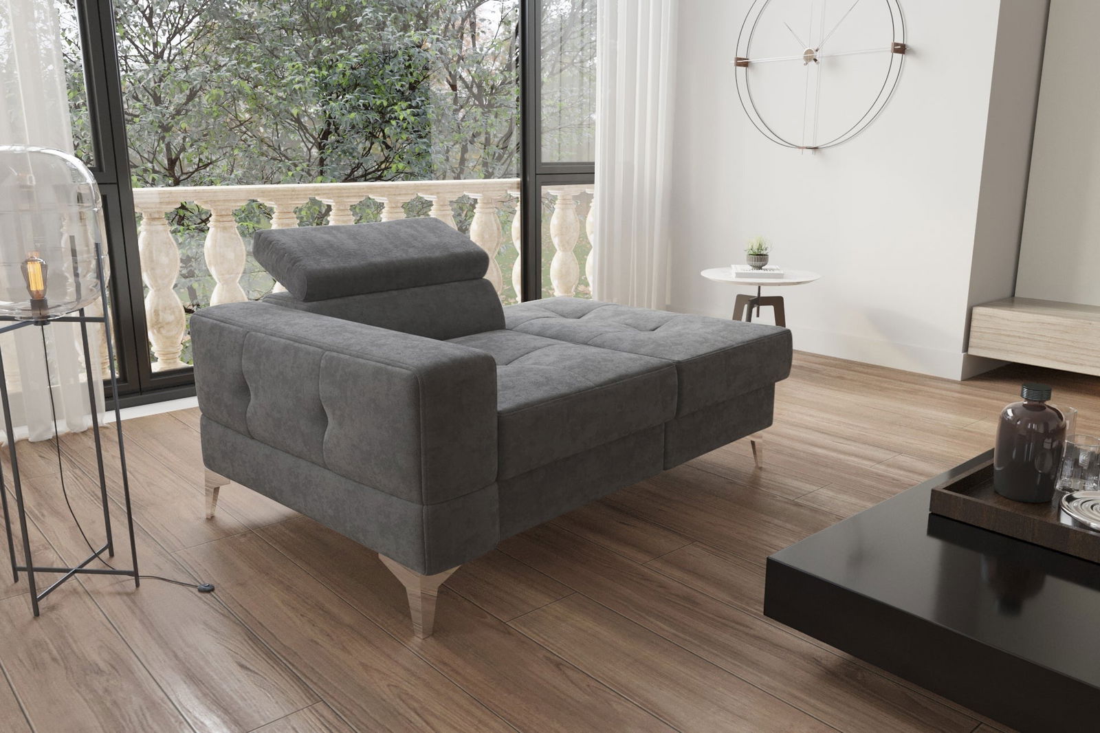 SINGLE SEAT SOFA AND CHAISE LONG 135 CM TOSCANIA SHADES OF GRAPHITE - - My Sofas