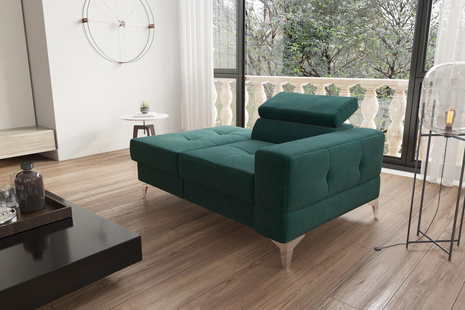 SINGLE SEAT SOFA AND CHAISE LONG 135 CM TOSCANIA SHADES OF GREEN - - My Sofas