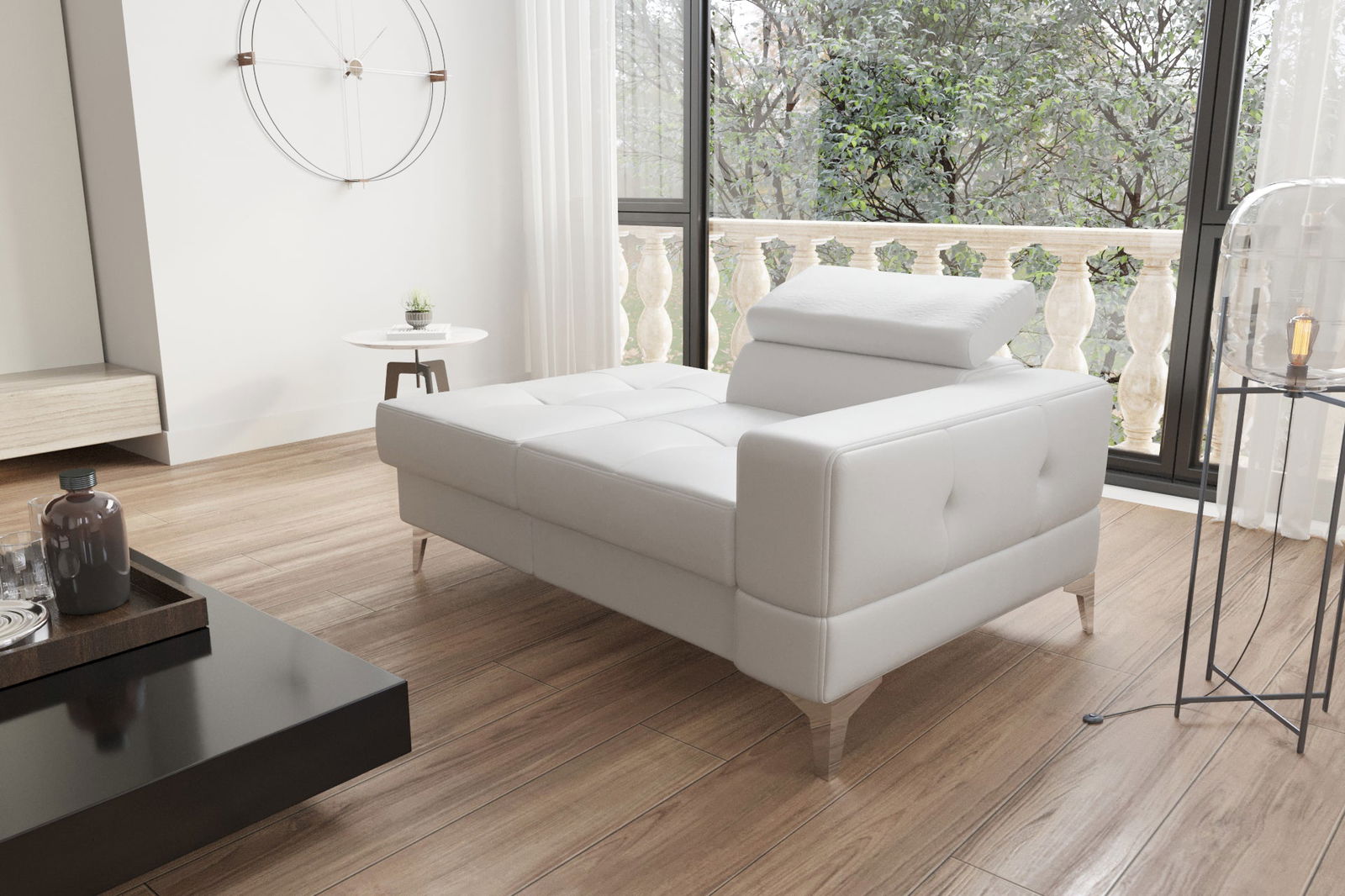 SINGLE SEAT SOFA AND CHAISE LONG 135 CM TOSCANIA WHITE ECO LEATHER - - My Sofas
