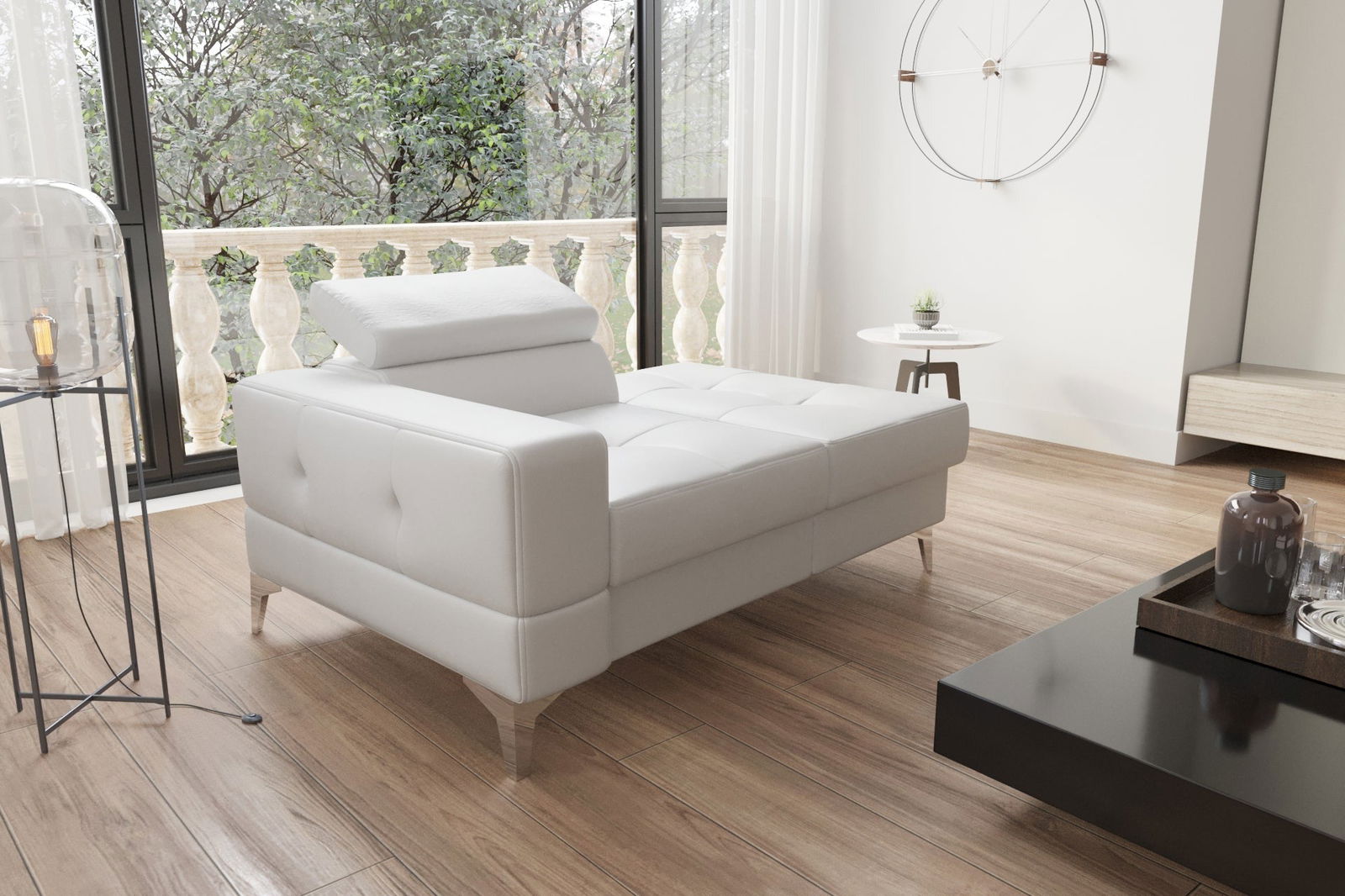 SINGLE SEAT SOFA AND CHAISE LONG 135 CM TOSCANIA WHITE ECO LEATHER - - My Sofas