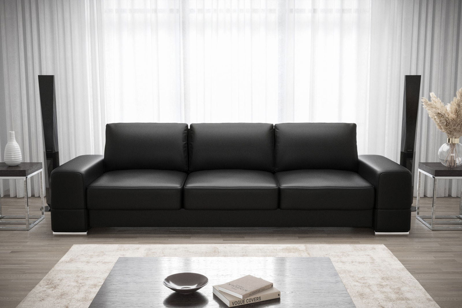 THREE-SEATER SOFA BED ZARA DL 270 CM BLACK ECO LEATHER MT9100 - - My Sofas