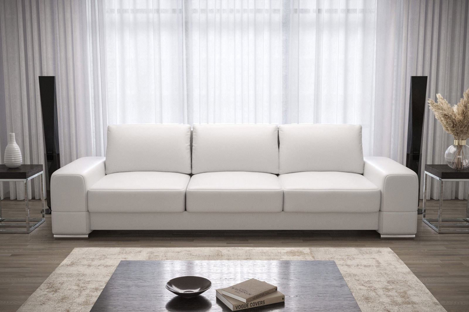 THREE-SEATER SOFA BED ZARA DL 270 CM WHITE ECO LEATHER - - My Sofas