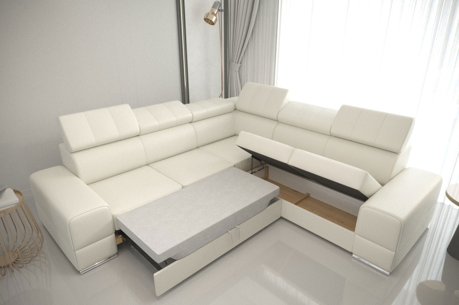 WHITE CORNER SOFA BED ROYAL MAX 286X286 - - My Sofas