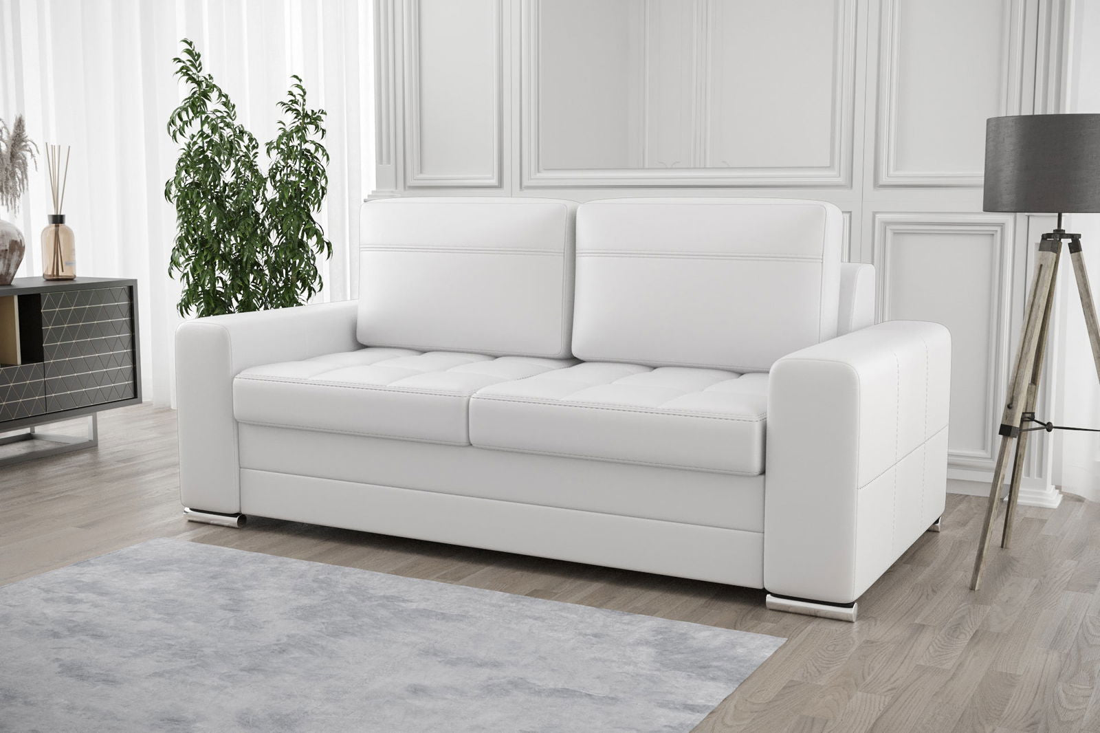 WHITE ECO LEATHER AMERICAN SOFA BED VERONA II 170 CM -  - My Sofas