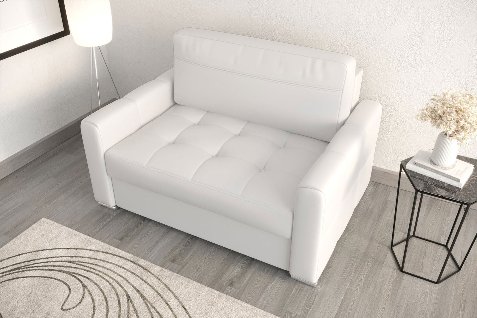 WHITE ECO LEATHER AMERICAN SOFA BED VERONA I 140 CM - - My Sofas