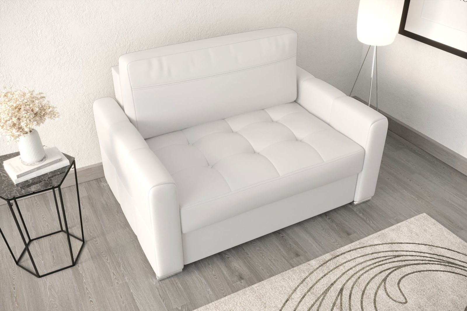 WHITE ECO LEATHER AMERICAN SOFA BED VERONA I 140 CM - - My Sofas
