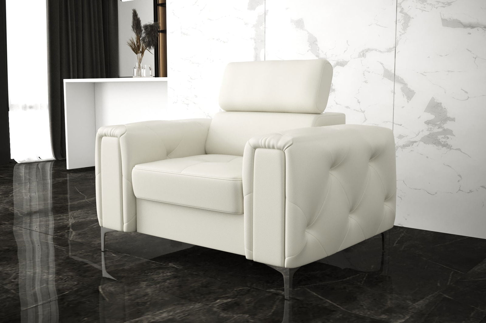 WHITE ECO LEATHER ARMCHAIR ORION 110 CM - - My Sofas