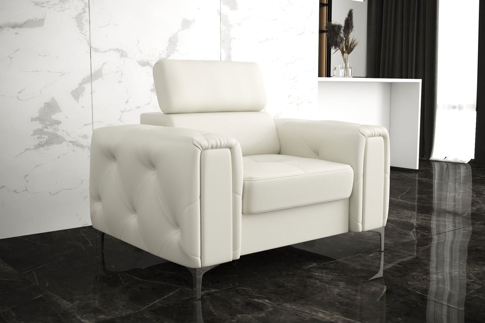 WHITE ECO LEATHER ARMCHAIR ORION 110 CM - - My Sofas