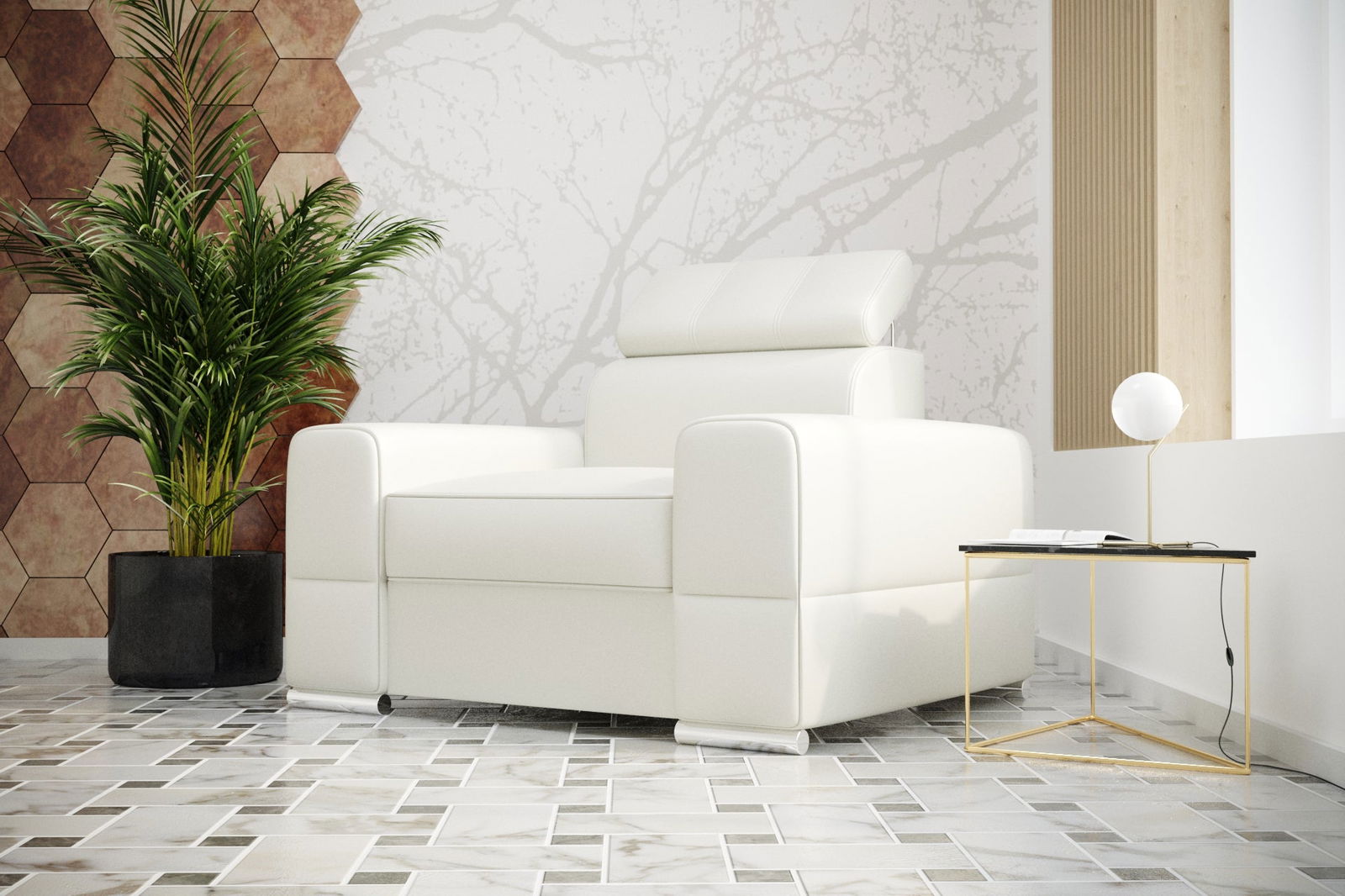 WHITE ECO LEATHER ARMCHAIR ROYAL 114 CM - - My Sofas