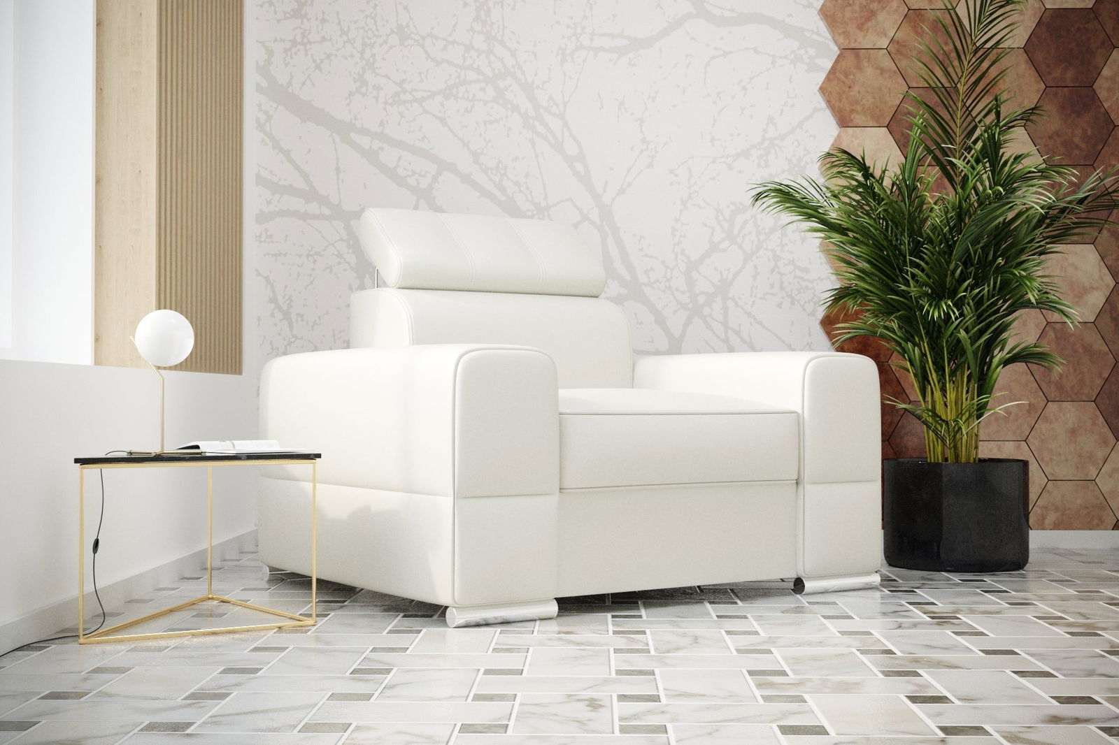WHITE ECO LEATHER ARMCHAIR ROYAL 114 CM - - My Sofas