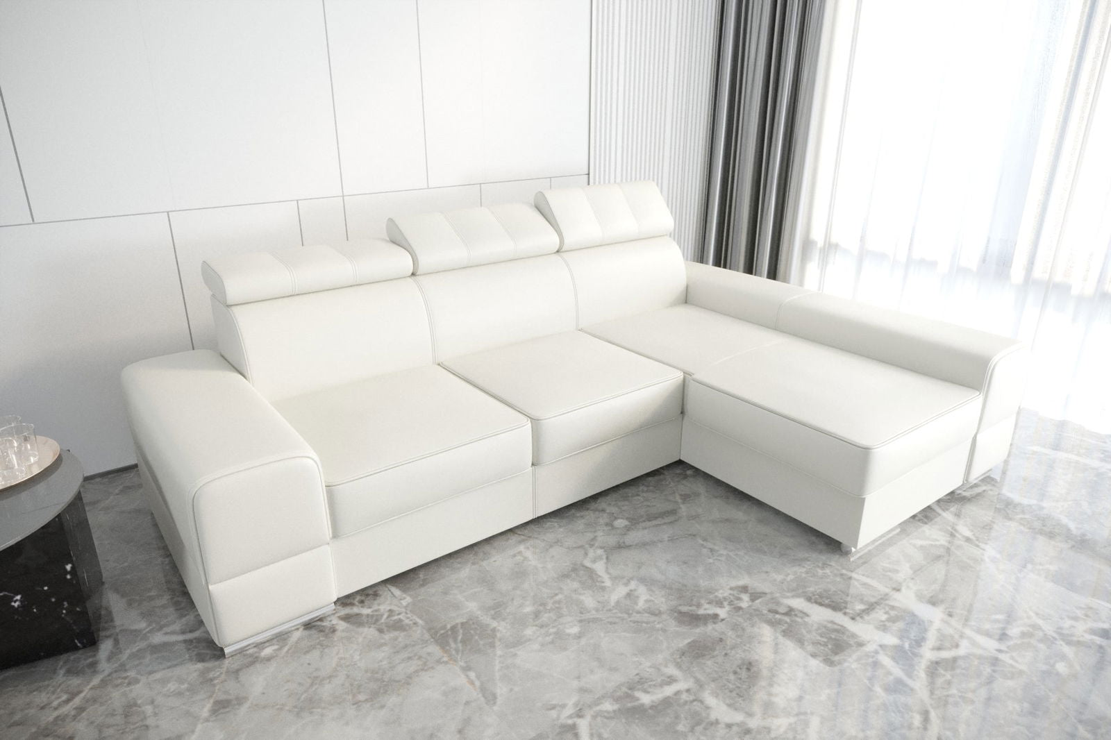 WHITE ECO LEATHER CORNER SOFA BED ROYAL 295×185 - - My Sofas