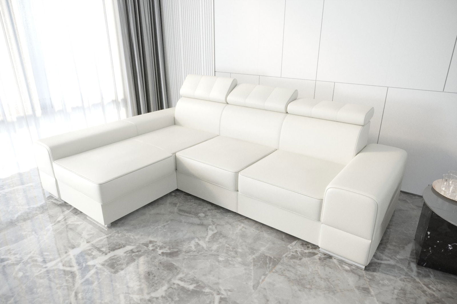 WHITE ECO LEATHER CORNER SOFA BED ROYAL 295×185 - - My Sofas