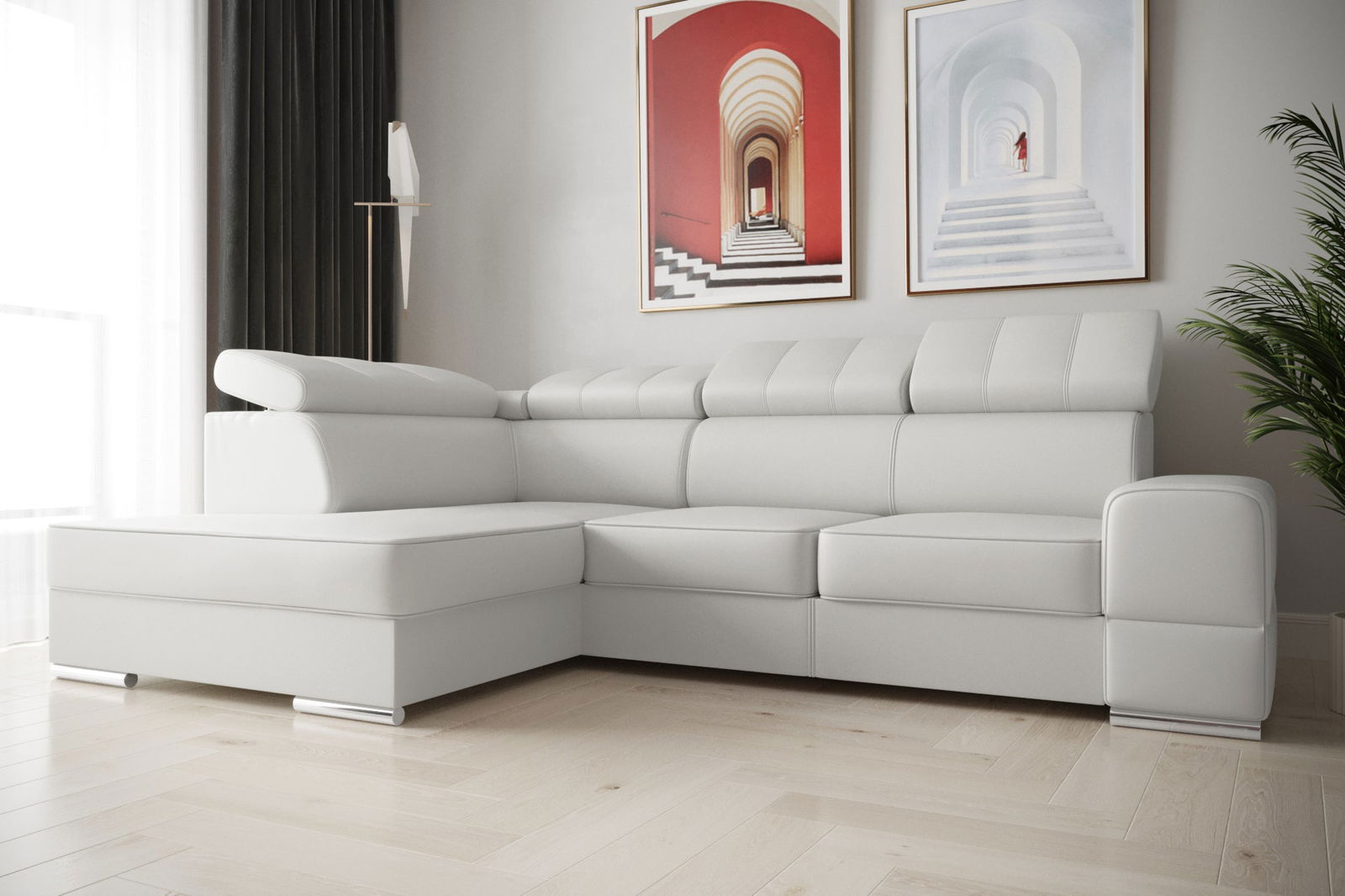 WHITE ECO LEATHER CORNER SOFA BED ROYAL I 260×185 - - My Sofas