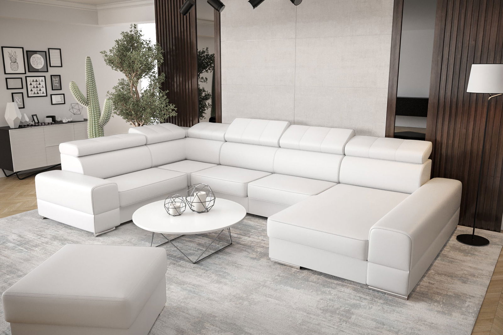 WHITE ECO LEATHER CORNER SOFA BED ROYAL MAX II 230x375x185 - - My Sofas