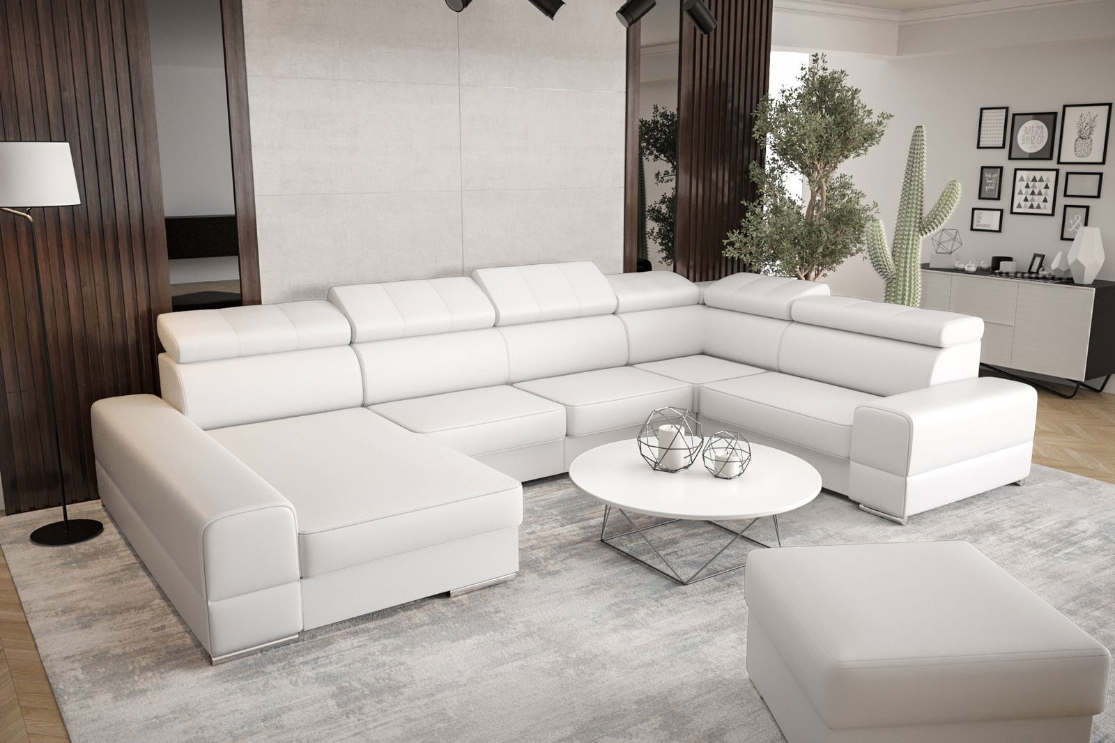WHITE ECO LEATHER CORNER SOFA BED ROYAL MAX II 230x375x185 - - My Sofas