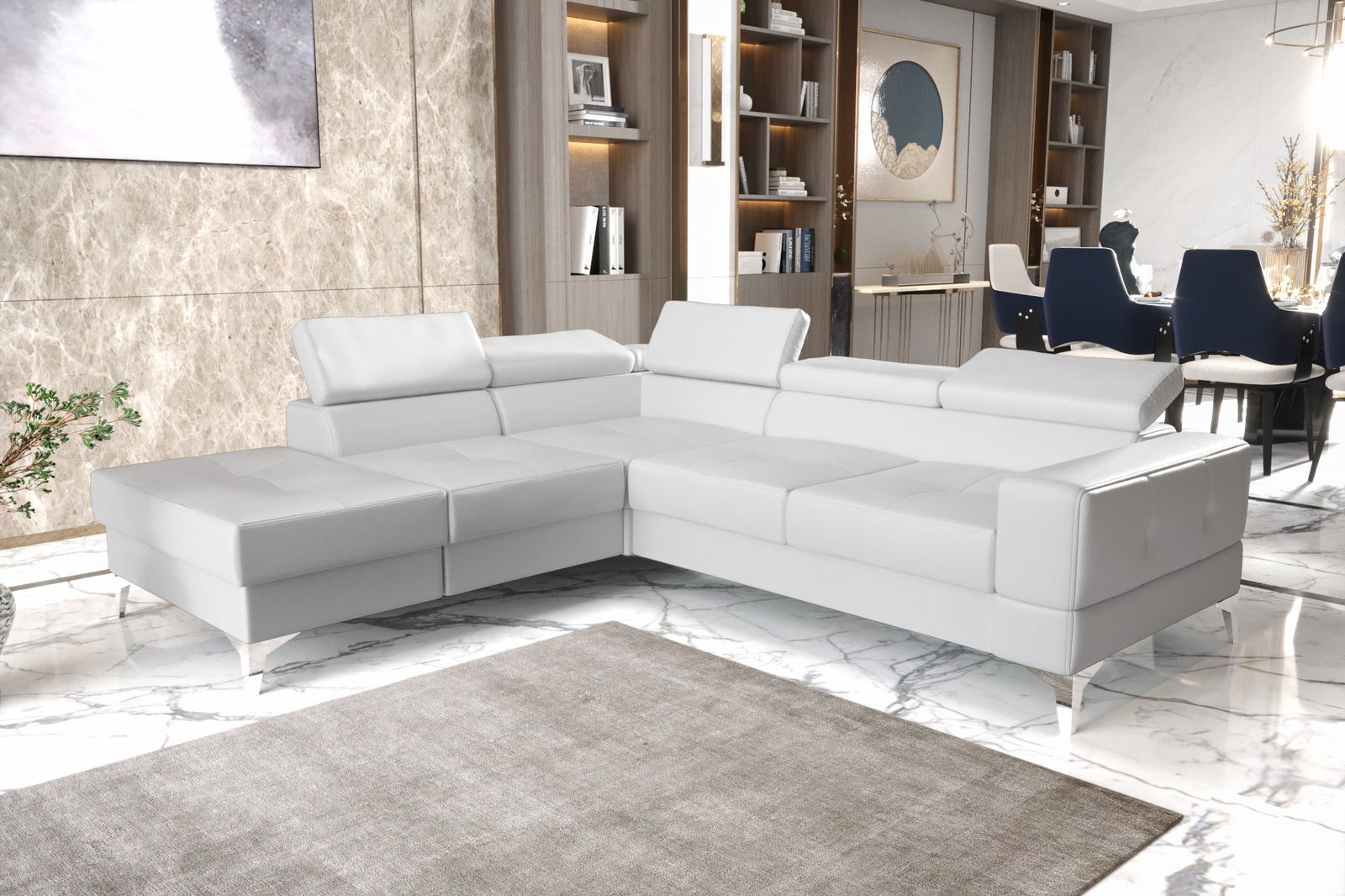 WHITE ECO LEATHER EXTENDABLE CORNER SOFA TOSCANIA II 230×250 CM - - My Sofas