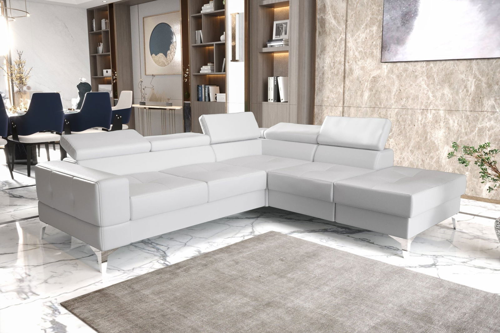 WHITE ECO LEATHER EXTENDABLE CORNER SOFA TOSCANIA II 230×250 CM - - My Sofas
