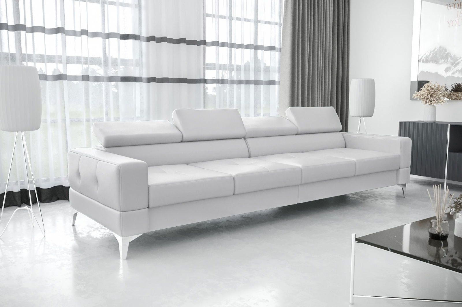 WHITE ECO LEATHER FOUR-SEAT SOFA TOSCANIA IV 315 CM - - My Sofas