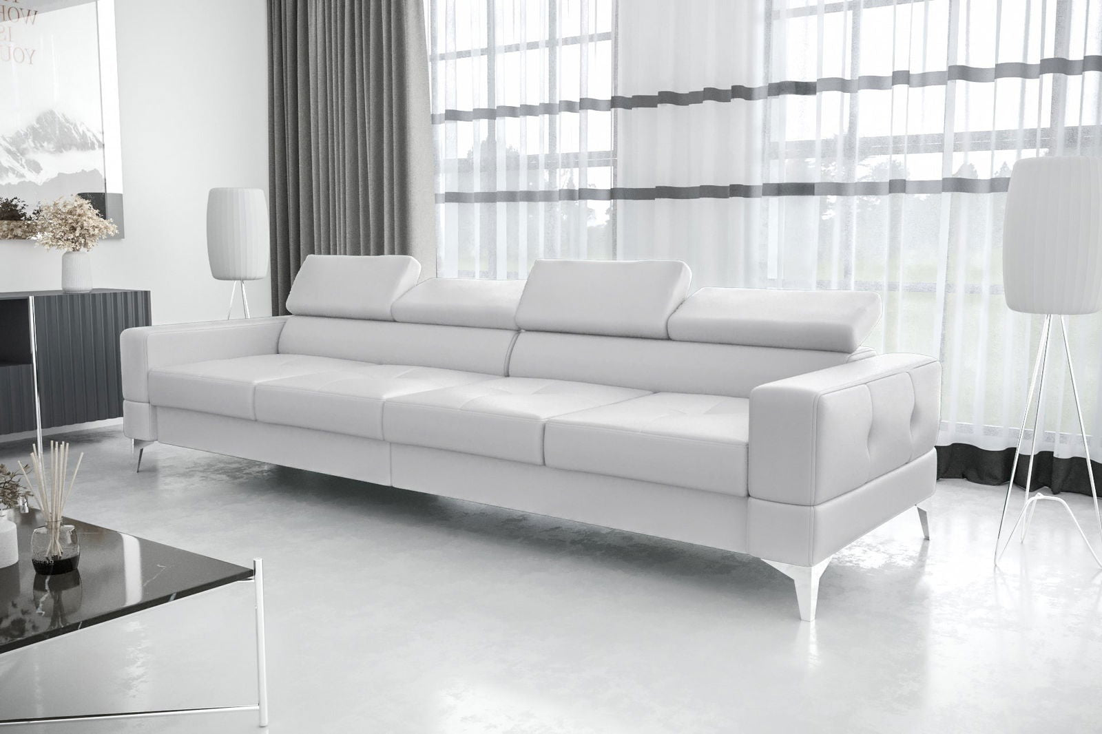 WHITE ECO LEATHER FOUR-SEAT SOFA TOSCANIA IV 315 CM - - My Sofas