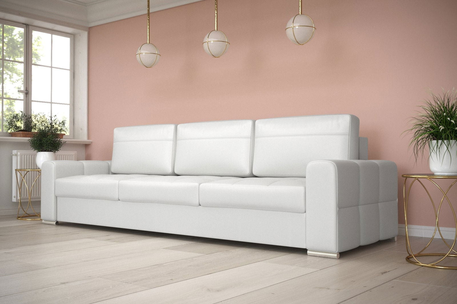 WHITE ECO LEATHER SOFA BED VERONA DL 250 CM - - My Sofas