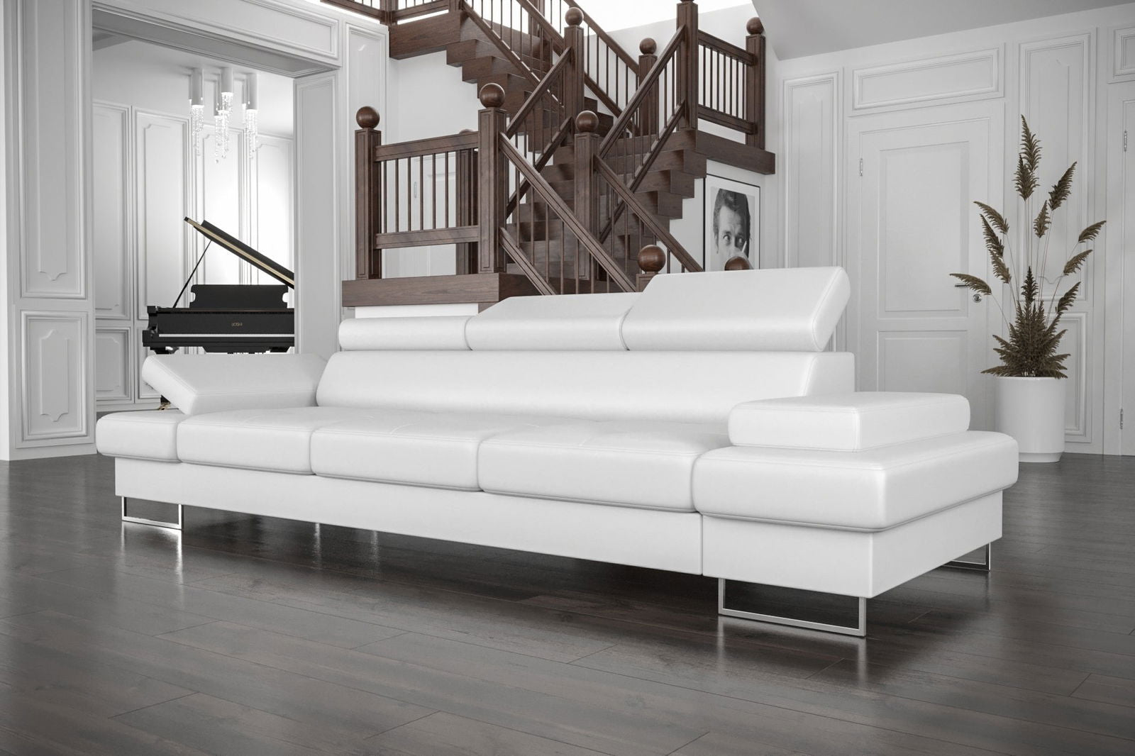 WHITE ECO LEATHER THREE-SEATER SOFA GALAXY II 300 CM - - My Sofas