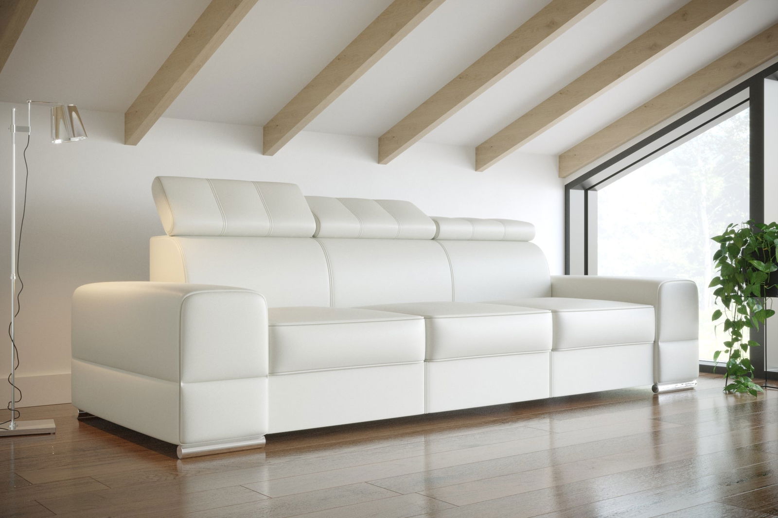 WHITE ECO LEATHER THREE-SEATER SOFA ROYAL III 295 CM - - My Sofas