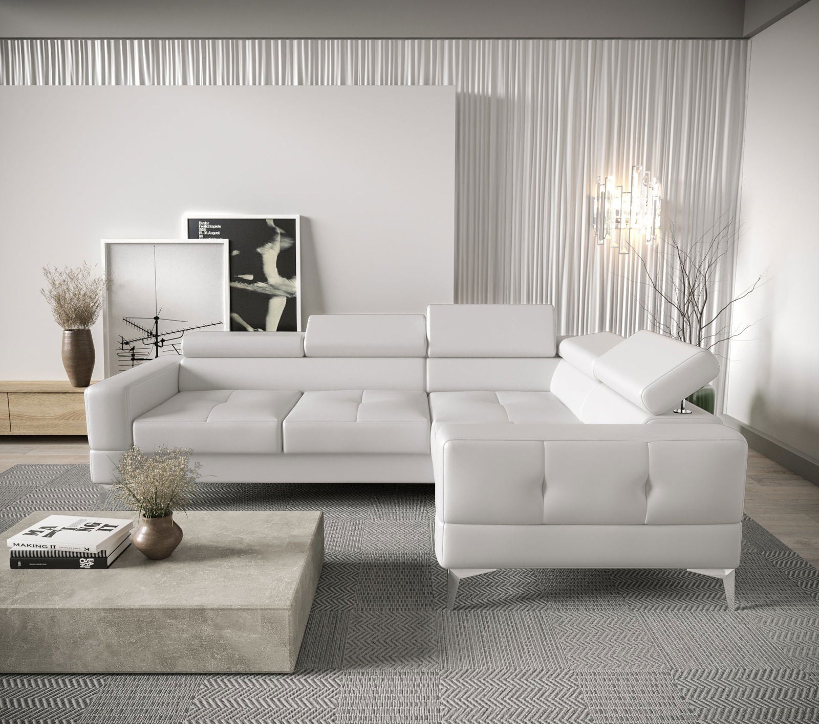 WHITE ECO LEATHER TOSCANIA 250×180 CM - - My Sofas