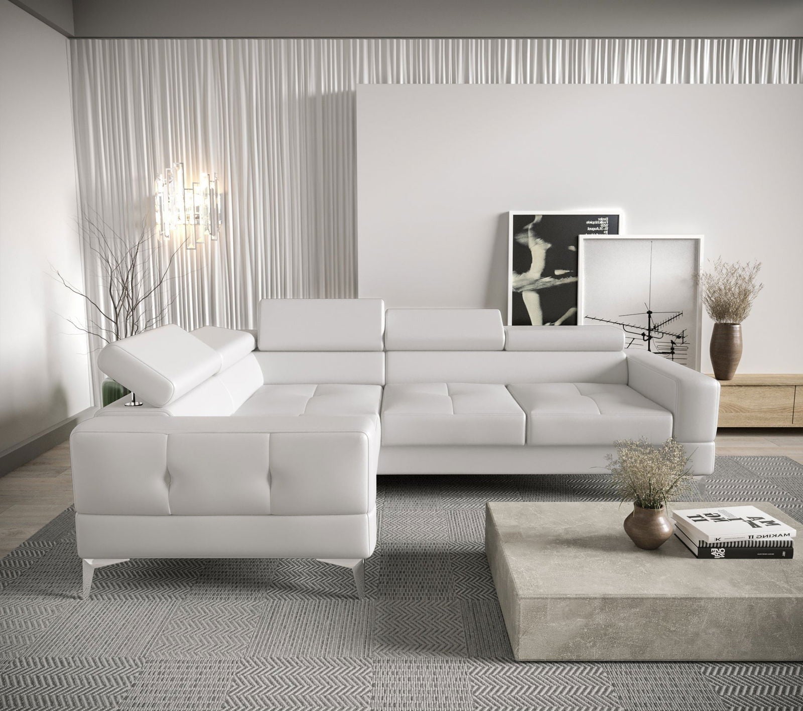 WHITE ECO LEATHER TOSCANIA 250×180 CM - - My Sofas
