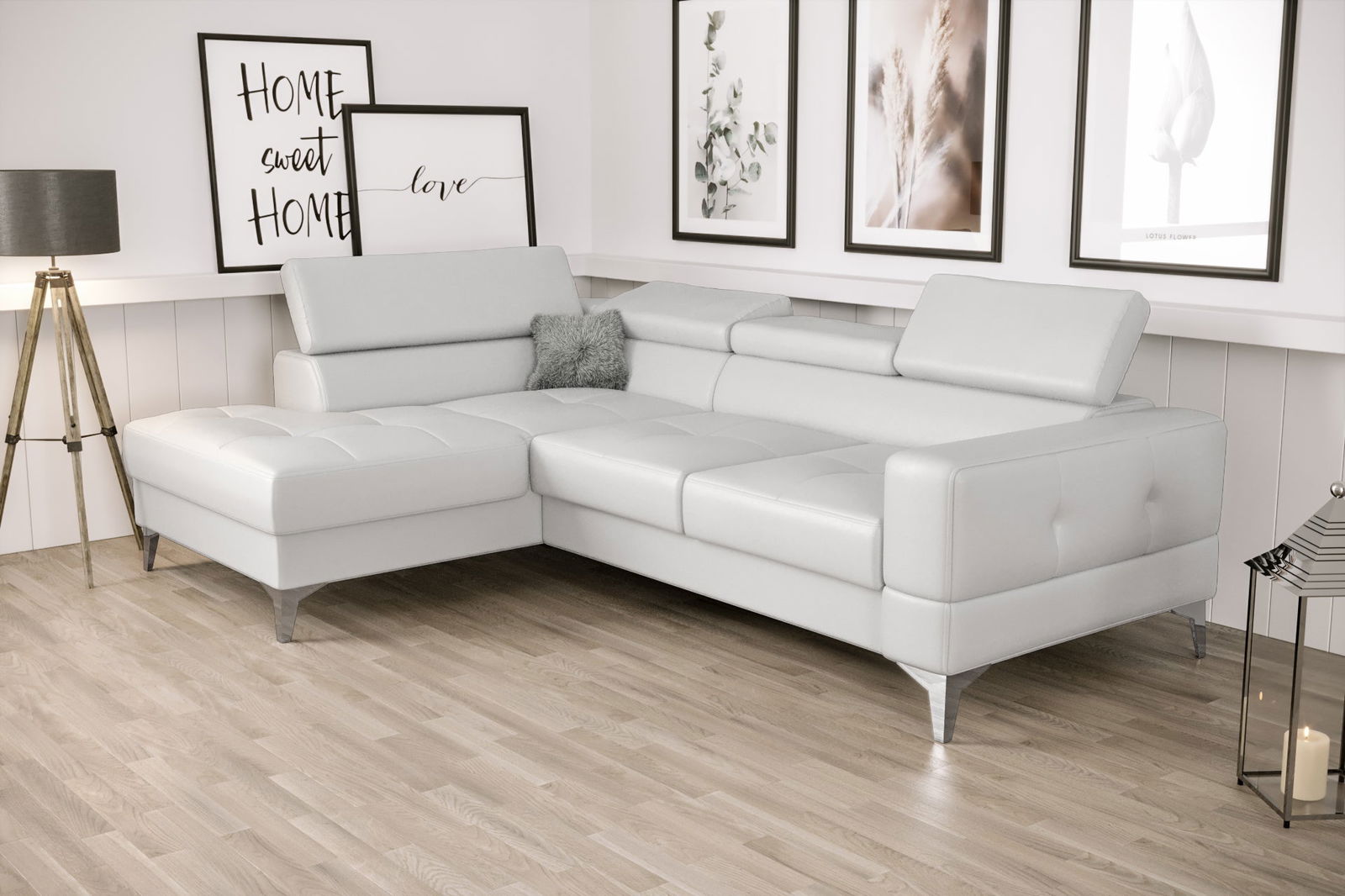 WHITE ECO LEATHER TOSCANIA MINI CORNER SOFA BED 170×250 CM - - My Sofas