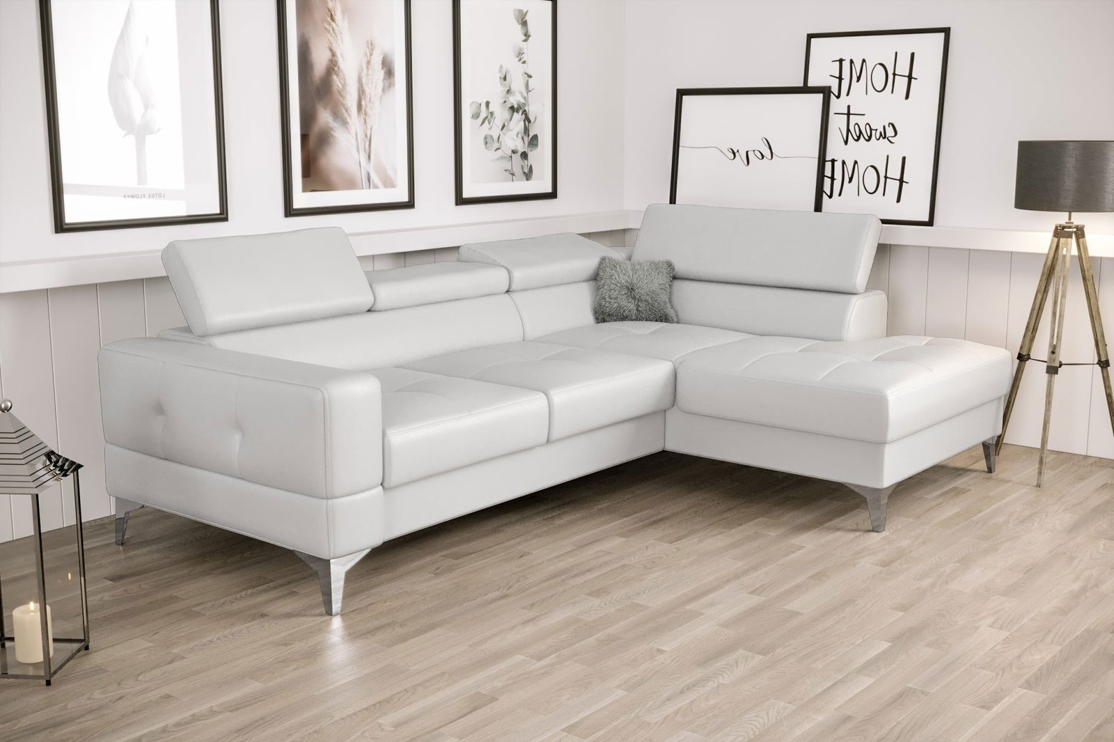 WHITE ECO LEATHER TOSCANIA MINI CORNER SOFA BED 170×250 CM - - My Sofas