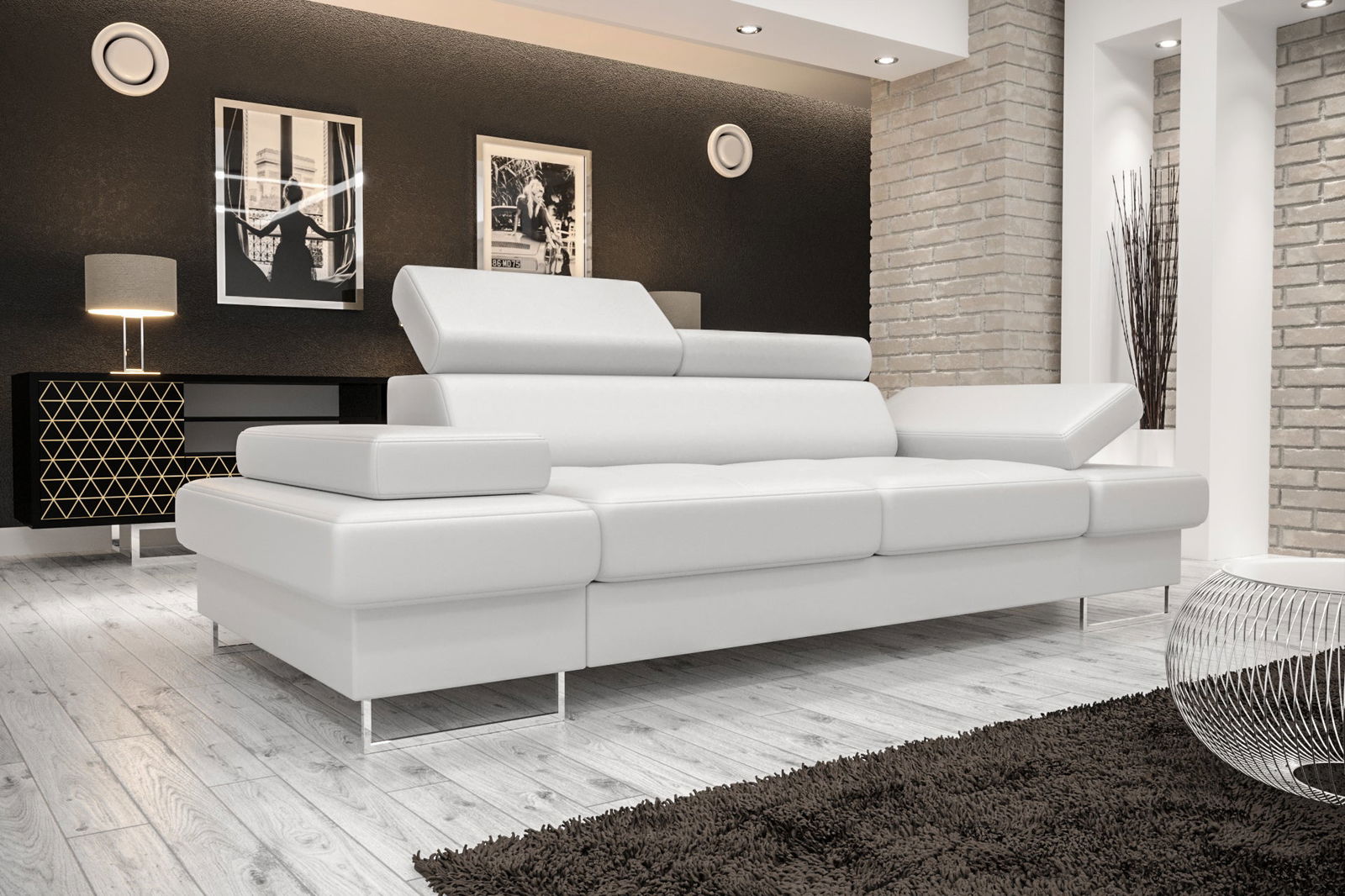 WHITE ECO LEATHER TWO-SEATER SOFA GALAXY II 235 CM -  - My Sofas