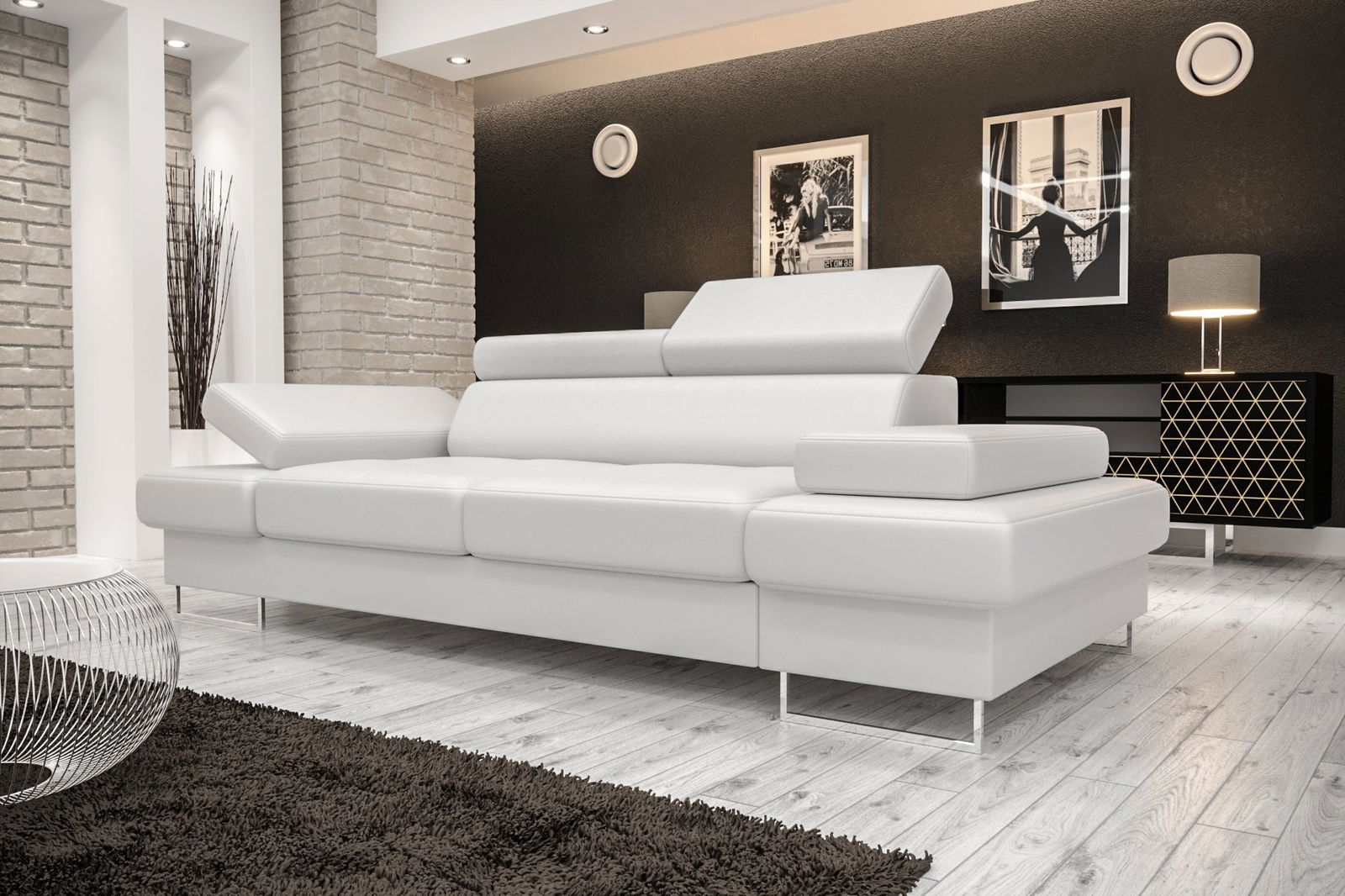 WHITE ECO LEATHER TWO-SEATER SOFA GALAXY II 235 CM -  - My Sofas