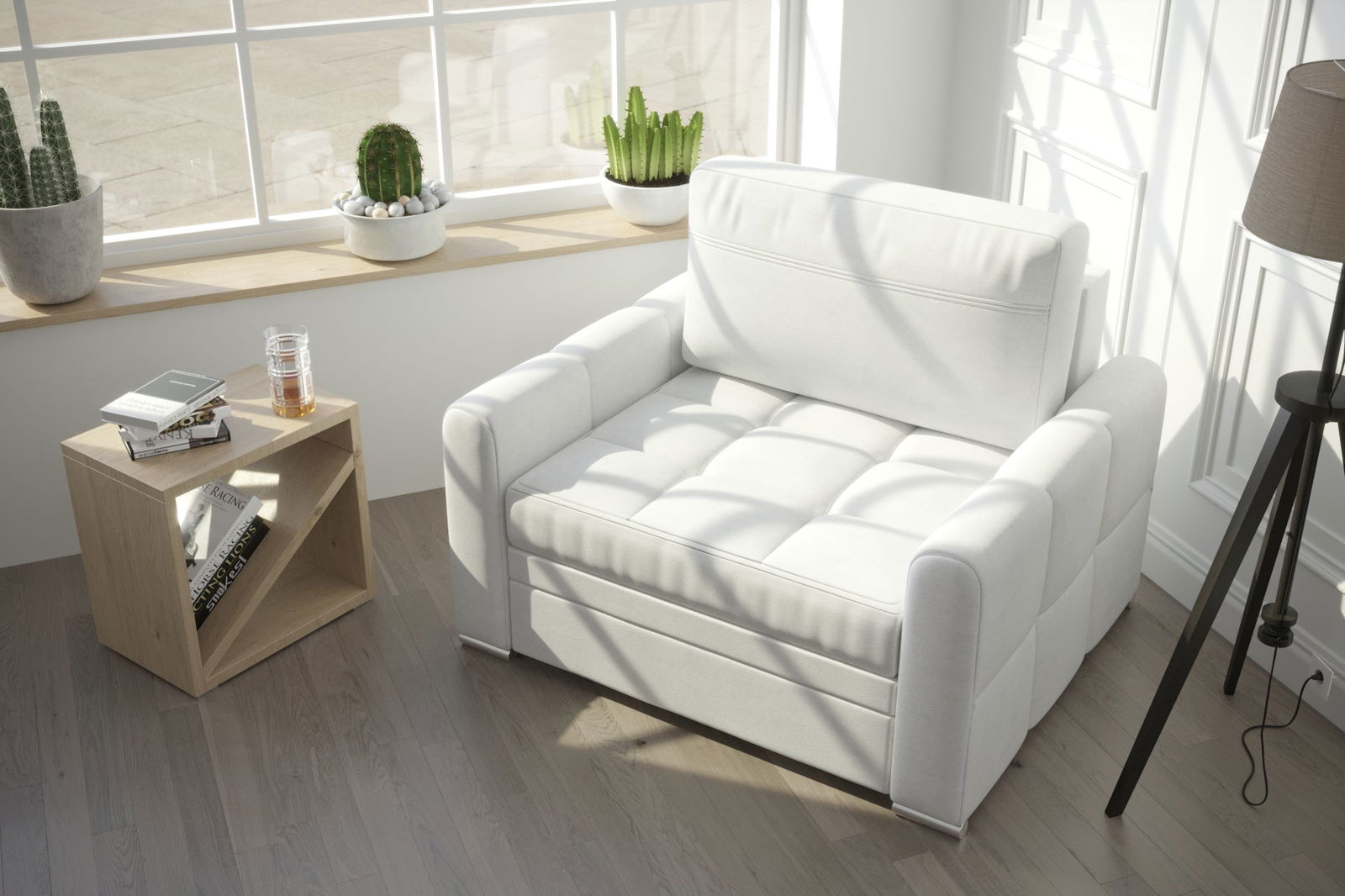 WHITE LEATHER CHAIR WITH SLEEPING FUNCTION 105 CM VERONA - - My Sofas