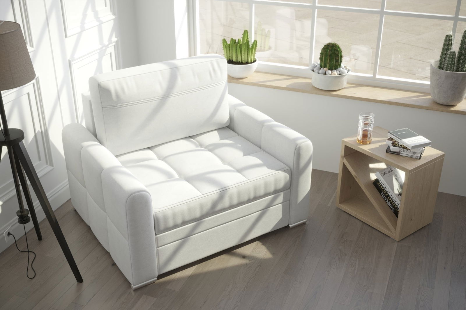 WHITE LEATHER CHAIR WITH SLEEPING FUNCTION 105 CM VERONA - - My Sofas