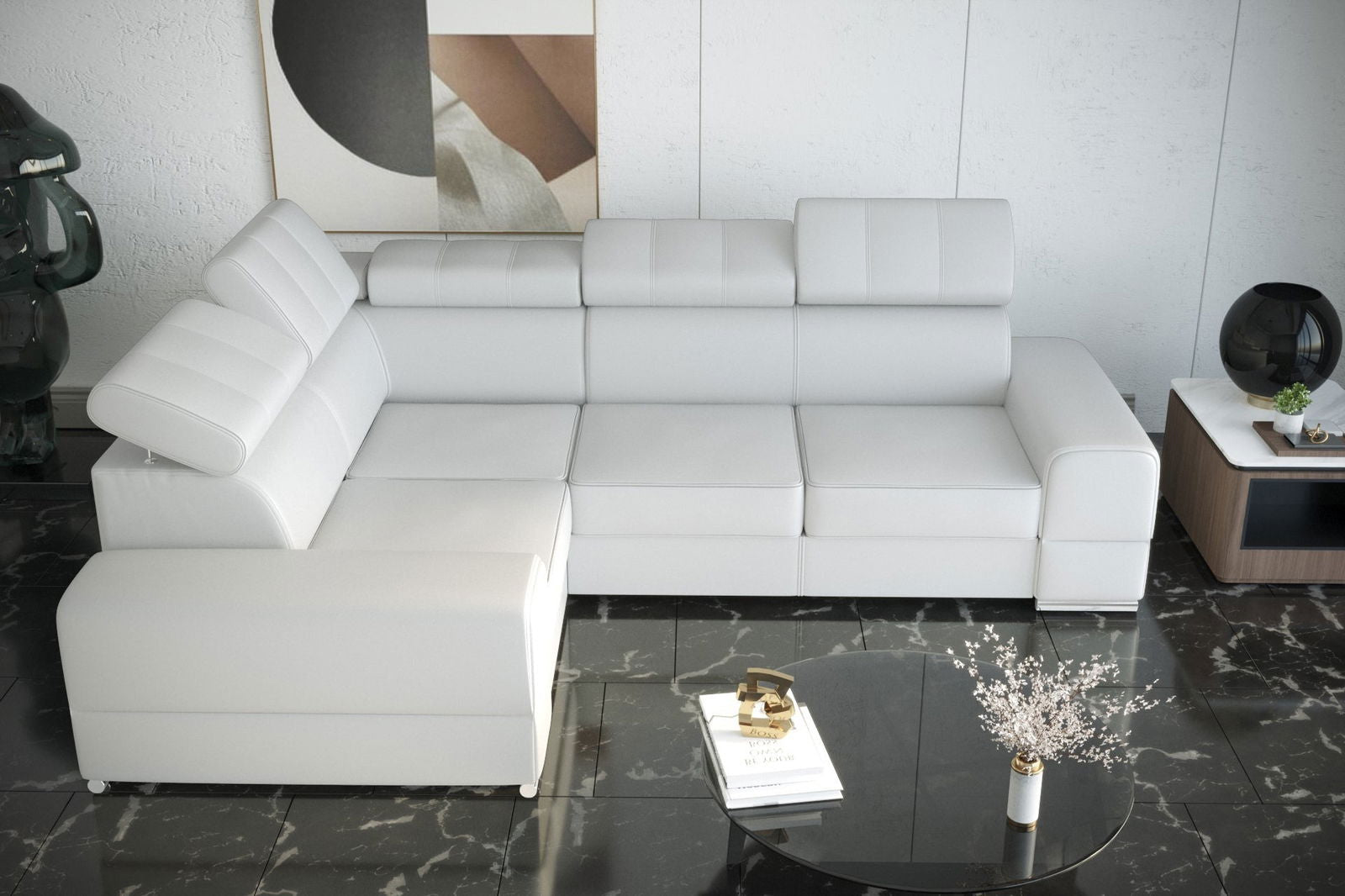 WHITE LEATHER CORNER SOFA BED ROYAL II 280×210 - - My Sofas