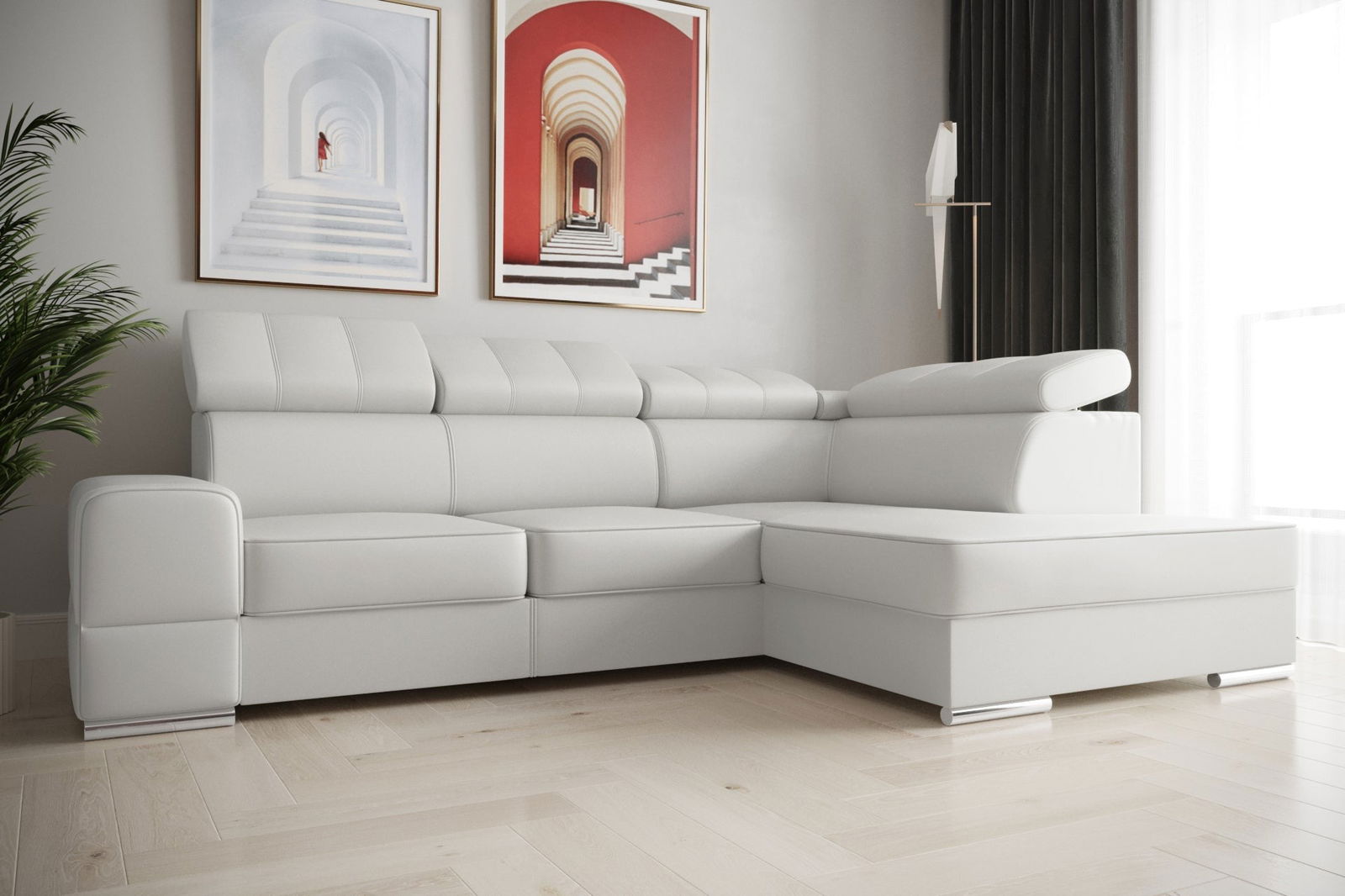 WHITE LEATHER CORNER SOFA BED ROYAL I 260×185 - - My Sofas