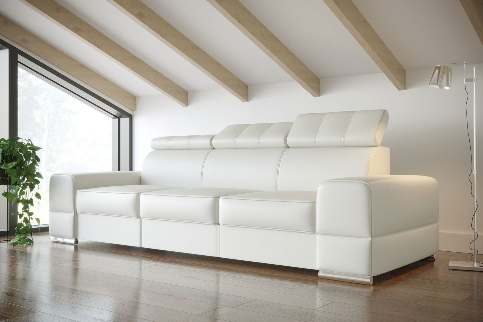 WHITE NATURAL LEATHER THREE-SEATER SOFA ROYAL III 295 CM - - My Sofas