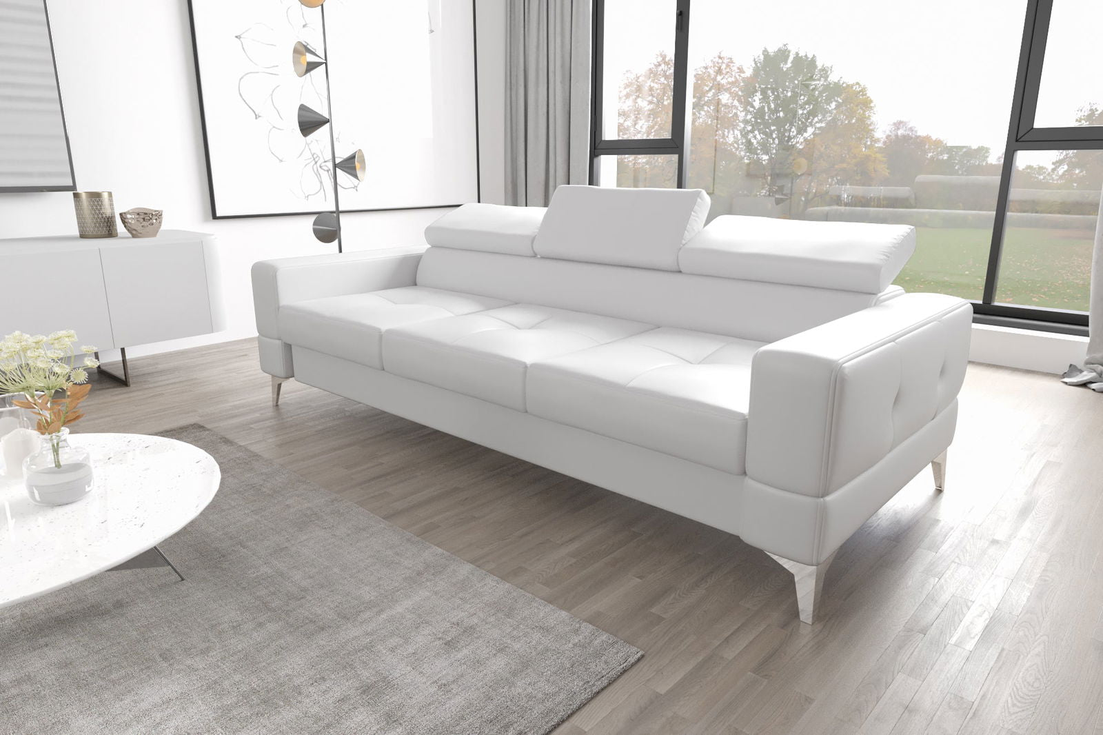 WHITE NATURAL LEATHER THREE-SEATER SOFA TOSCANIA III 250 CM - - My Sofas