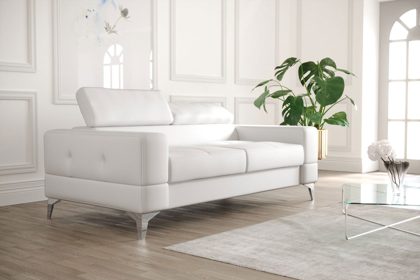 WHITE NATURAL LEATHER TWO-SEATER SOFA TOSCANIA II 180 CM - - My Sofas