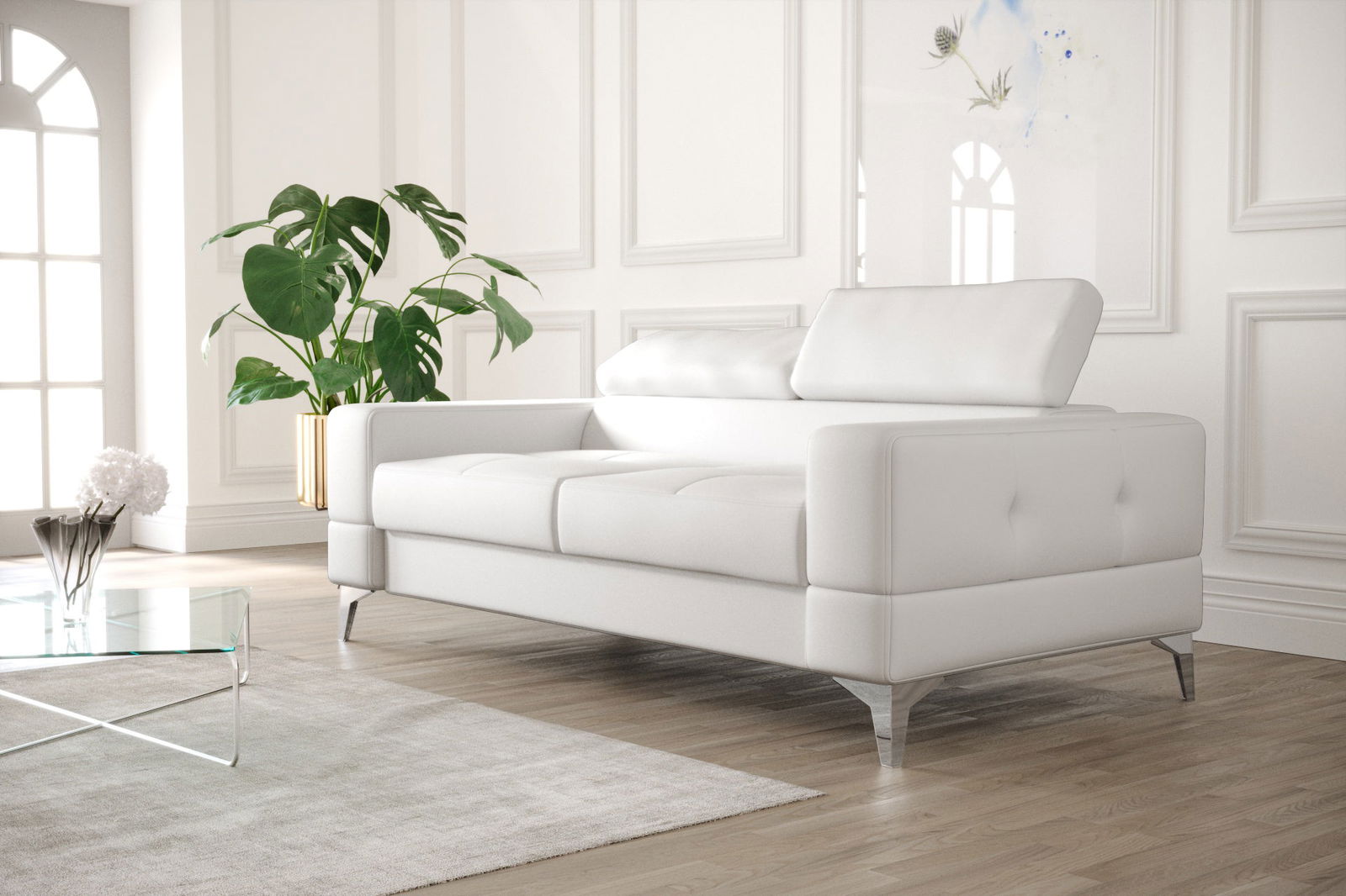 WHITE NATURAL LEATHER TWO-SEATER SOFA TOSCANIA II 180 CM - - My Sofas