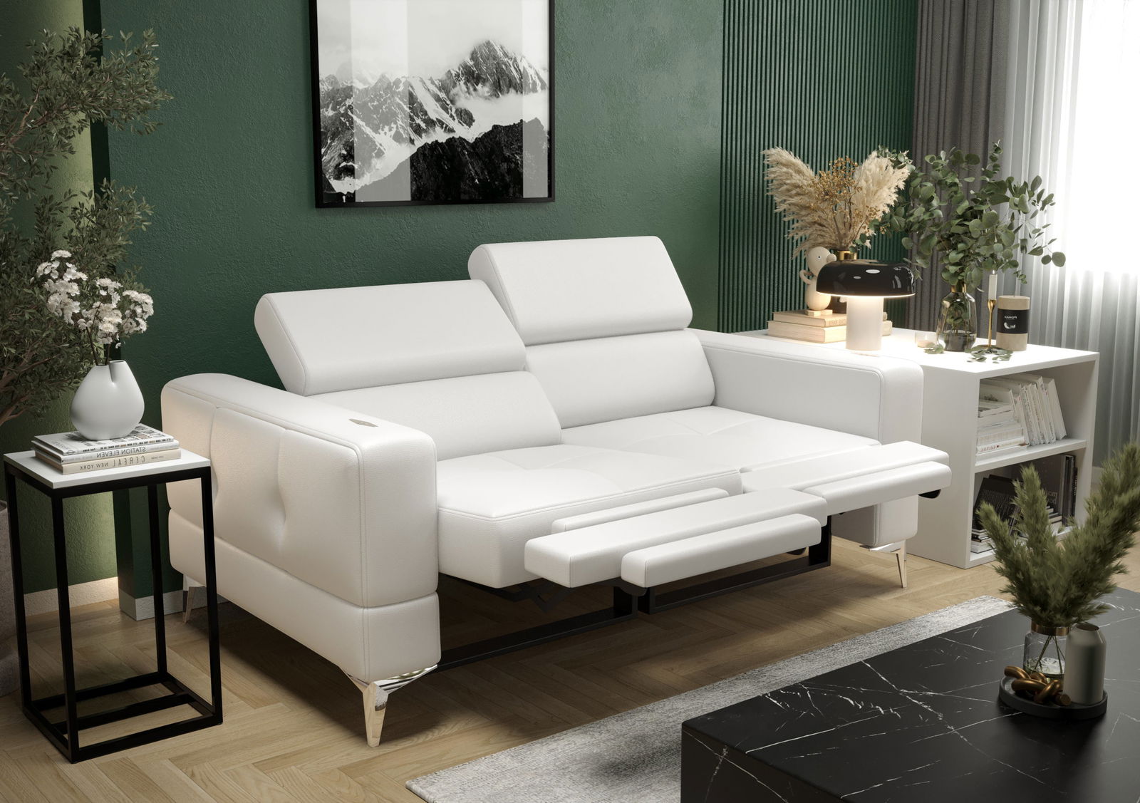 WHITE NATURAL LEATHER TWO-SEATER SOFA TOSCANIA II RELAX 185 CM - - My Sofas