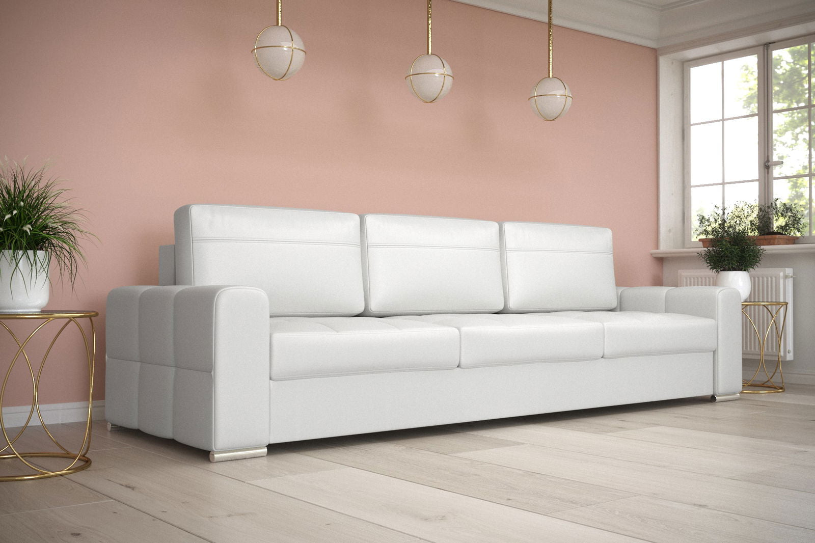 WHITE SOFA BED 250 CM NATURAL LEATHER VERONA DL - - My Sofas