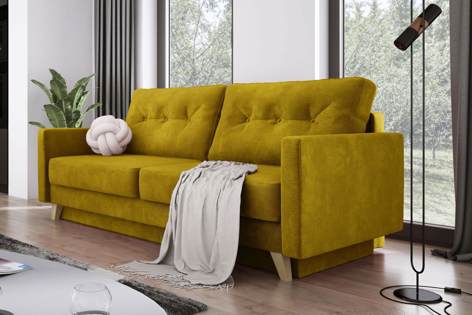 YELLOW SOFA BED BERGEN 215X98 CM - - My Sofas