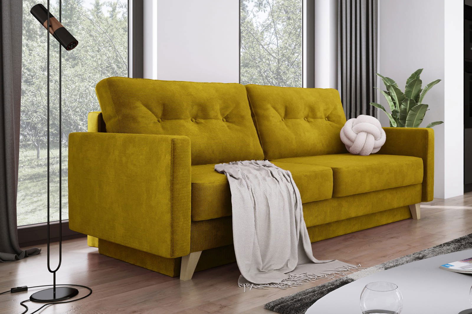 YELLOW SOFA BED BERGEN 215X98 CM - - My Sofas