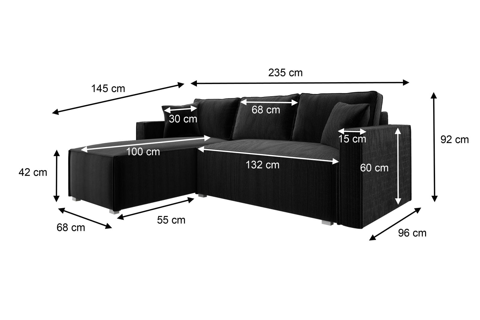 dimensions black corner sofa bed